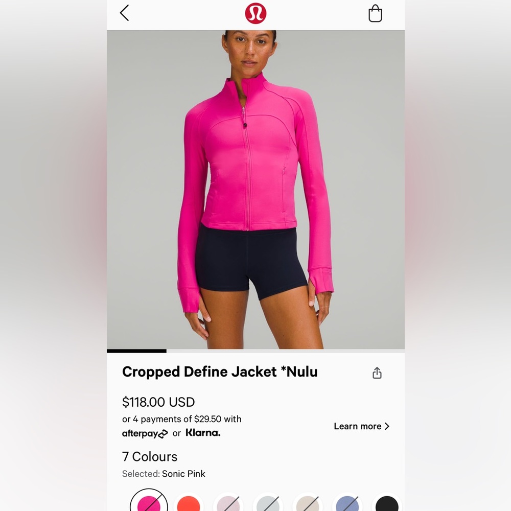 Cropped Define Jacket *Nulu *Sonic Pink* sold out color size 4